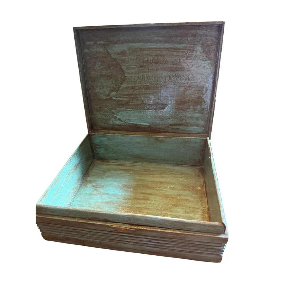 Vintage Wooden Cigar Box Windsor Flower Design Green